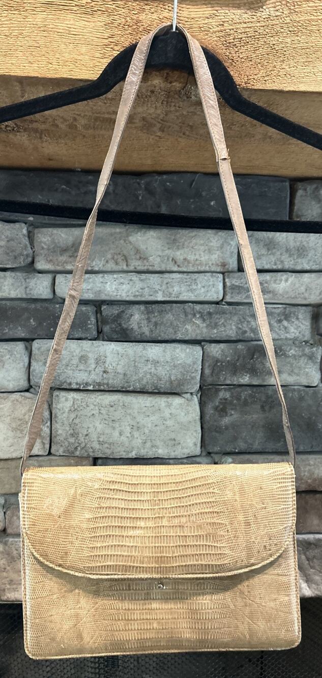 Vintage Neiman Marcus Lizard Skin Beige Shoulder Bag Purse